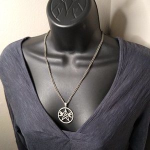 Vintage Moon And Stars Metal Pendant Necklace 20 Inches